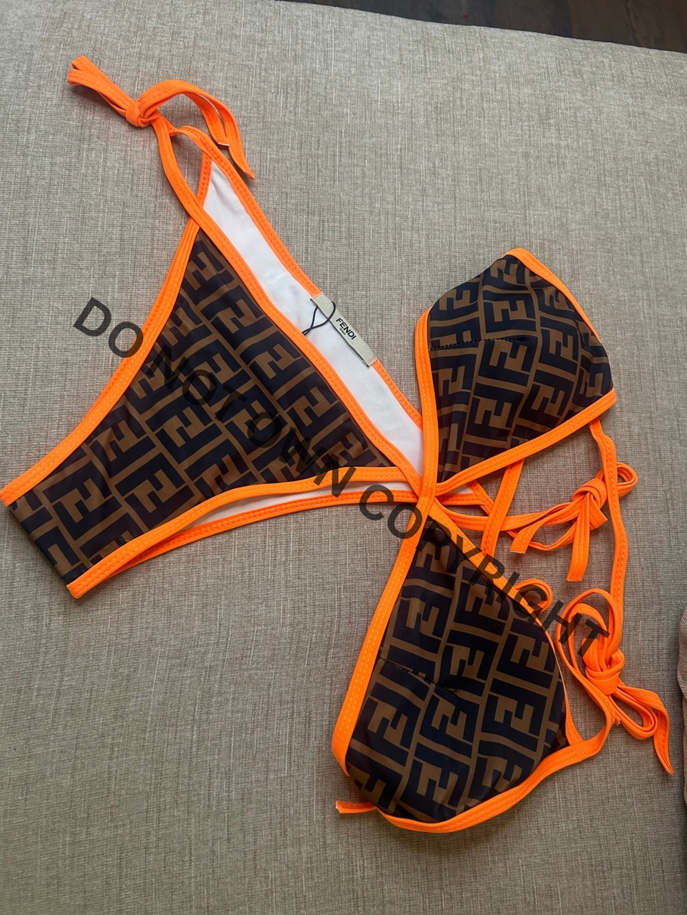 Brown & Orange FF Logo Triangle Bikini Top